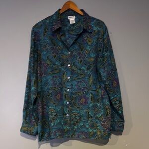 BonWorth Teal and Purple Floral Blouse